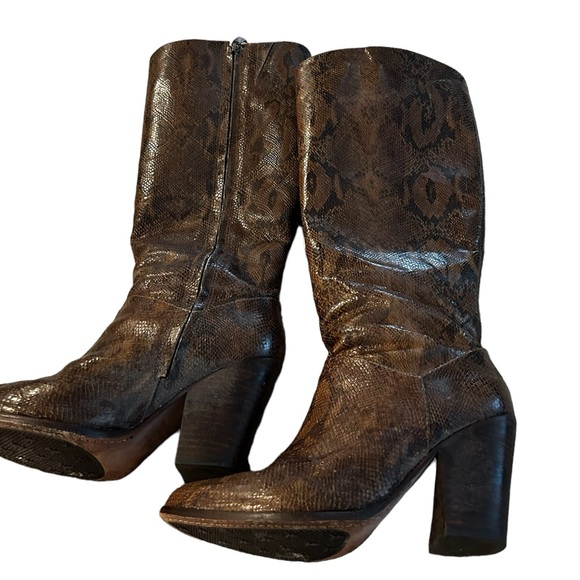 Shoes - Brown Snakeskin Knee High Boots